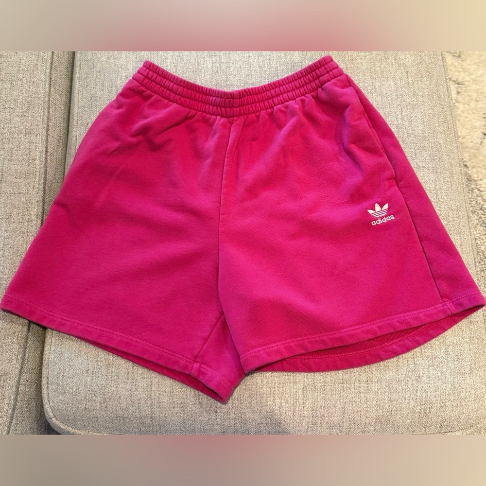 adidas Women's Fuchsia Trefoil Fleece Athletic Shorts